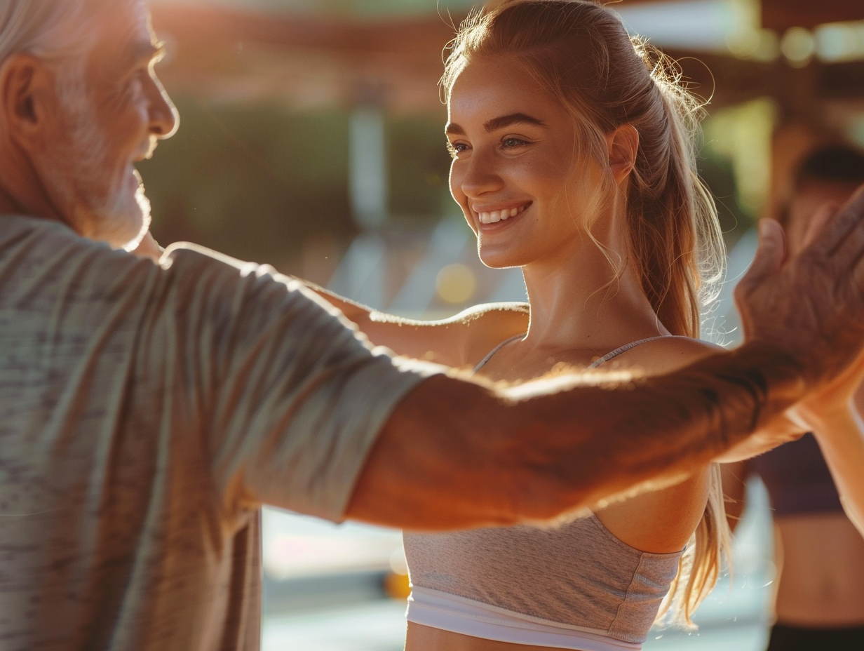 Тренер демонструє вправи групі людей